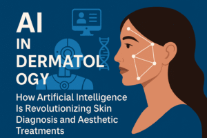 Illustration showing artificial intelligence applications in dermatology and cosmetic treatments