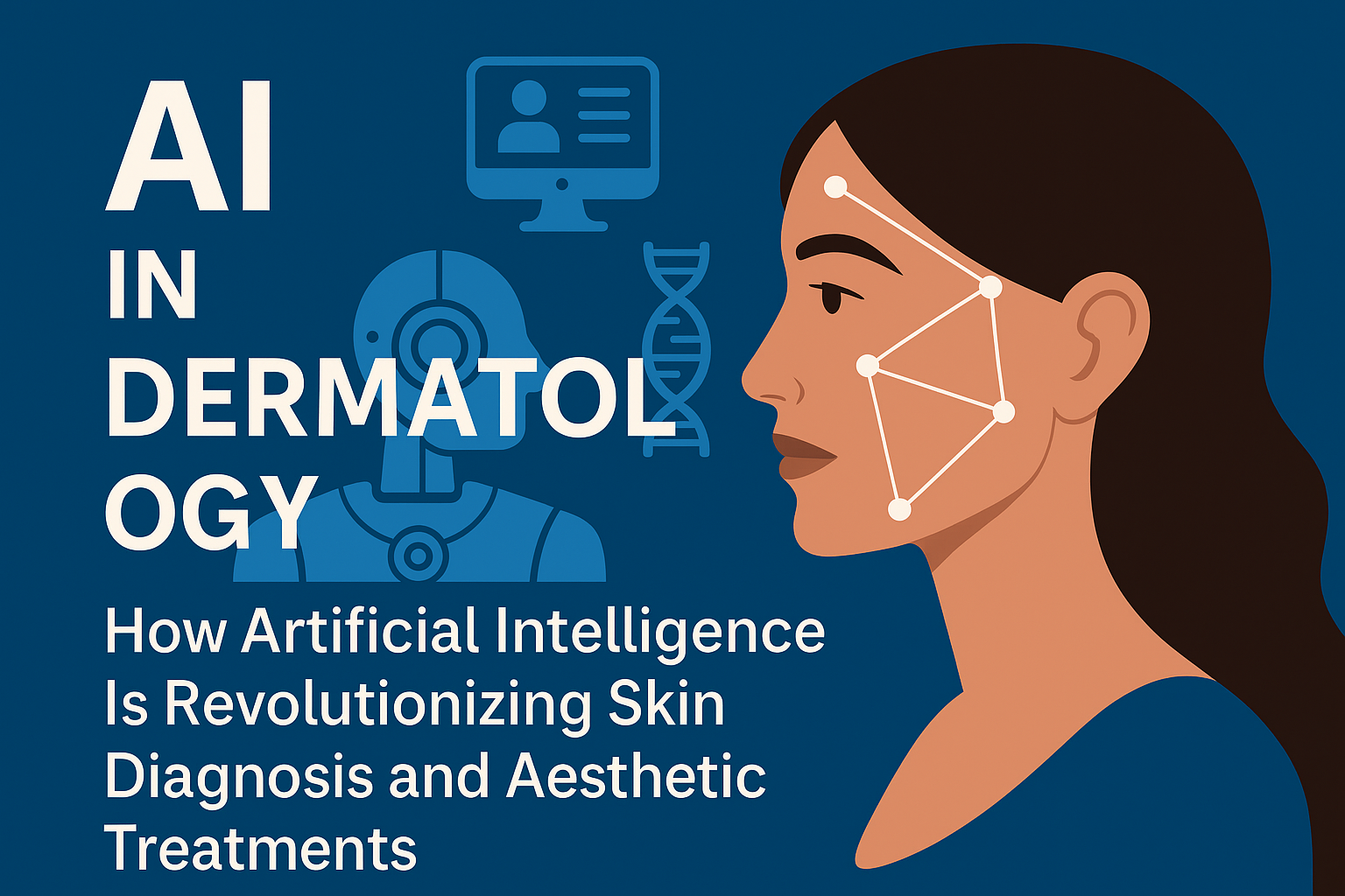 Illustration showing artificial intelligence applications in dermatology and cosmetic treatments