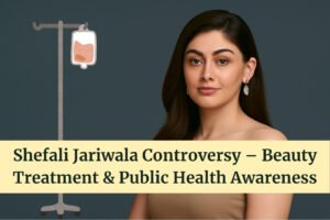 Visual representation of the controversy surrounding Shefali Jariwala’s reported death linked to beauty treatments